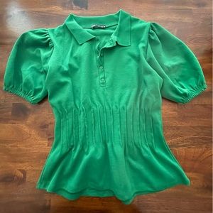Zara Ruched Polo Top, green, size small